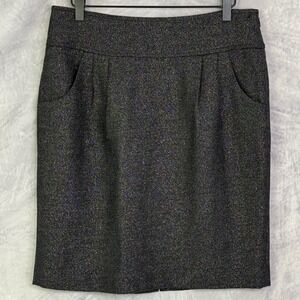 Ann Taylor wool Metallic Tweed Pencil Skirt Sz 8 Knee Length Career Holiday